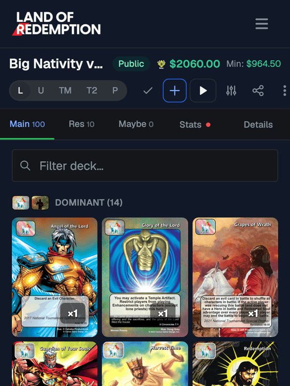 The deck builder on a phone with see-through quantity badges